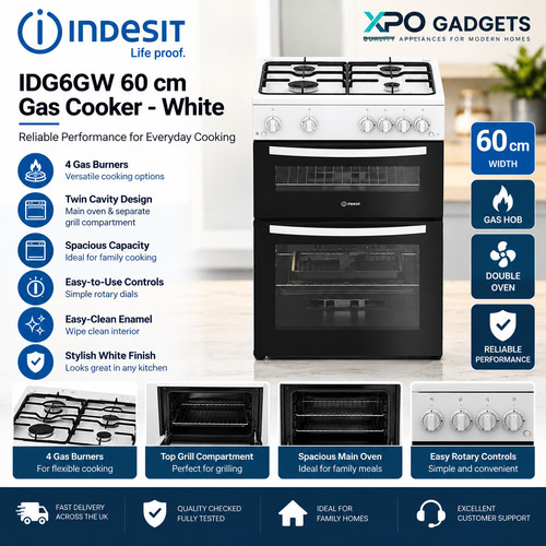 Indesit idg6gw 60cm gas cooker - idg6gw,